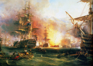 Το 1816, μετά το τέλος των Ναπολεόντειων πολέμων, Βρετανοί και Ολλανδοί βομβάρδισαν το Αλγέρι, μια πειρατική σφηκοφωλιά, για να εξαλείψουν την απειλή των πειρατών της Μπαρμπαρίας. Πίνακας του George Chambers, ζωγράφου ναυτικής θεματολογίας.